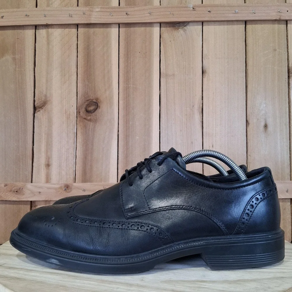 ECCO Lisbon Shoes Mens 9.5‎ 43 EU Black Leather Wingtip Brogue Oxford Comfort